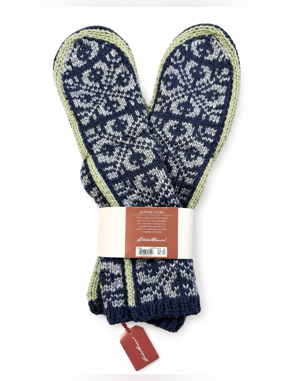 Eddie Bauer Fair Isle Medium Blue and Gray Knit Wool Blend Slipper Socks with